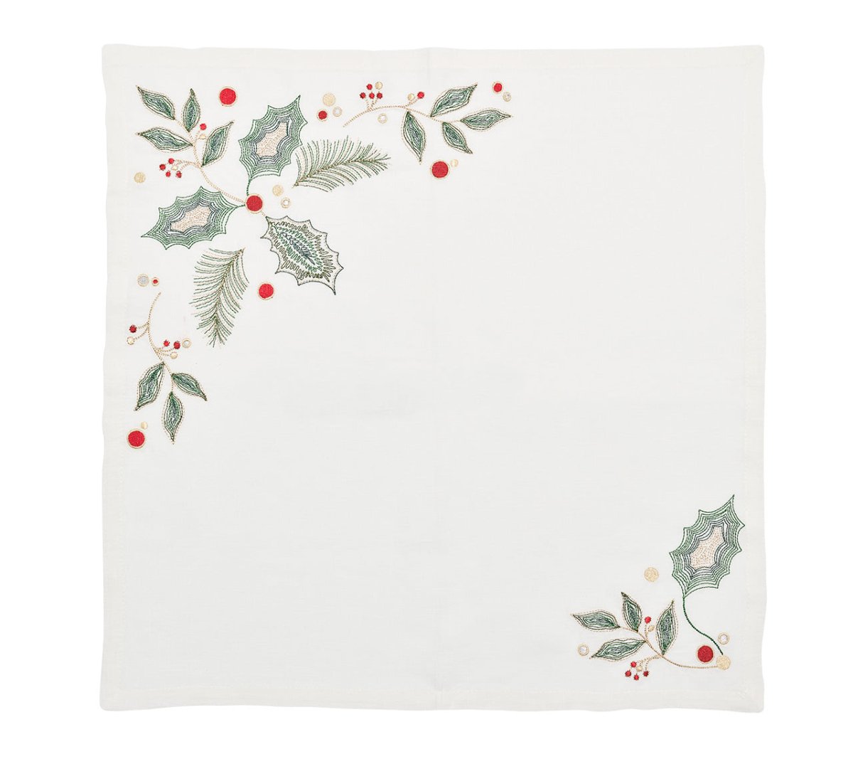 Kim Seybert, Inc.Holly and Sprig Napkin in White, Red & Green, Set of 4Napkins