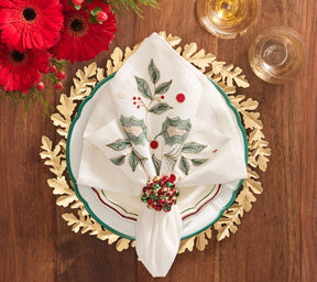 Kim Seybert, Inc.Holly and Sprig Napkin in White, Red & Green, Set of 4Napkins