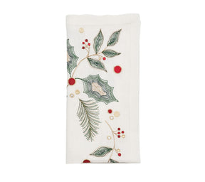 Kim Seybert, Inc.Holly and Sprig Napkin in White, Red & Green, Set of 4Napkins