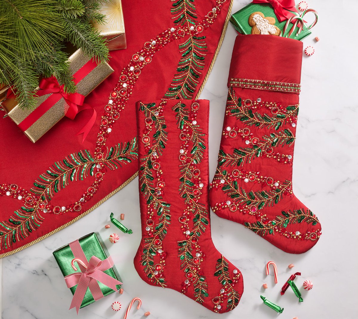 Kim Seybert, Inc.Holly and Sprig Stocking in Red, Green & GoldHome Decor