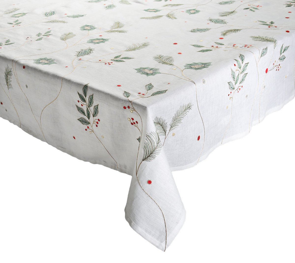 Kim Seybert, Inc.Holly and Sprig Tablecloth in White, Red & GreenTablecloths