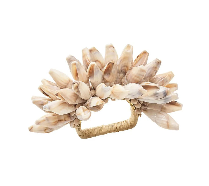 Shell Fringe Napkin Ring in Ivory & Brown, Set of 4
