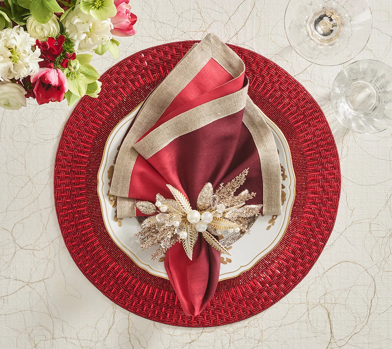 Gilded Spray Napkin Ring in Gold & Silver, Set of 4