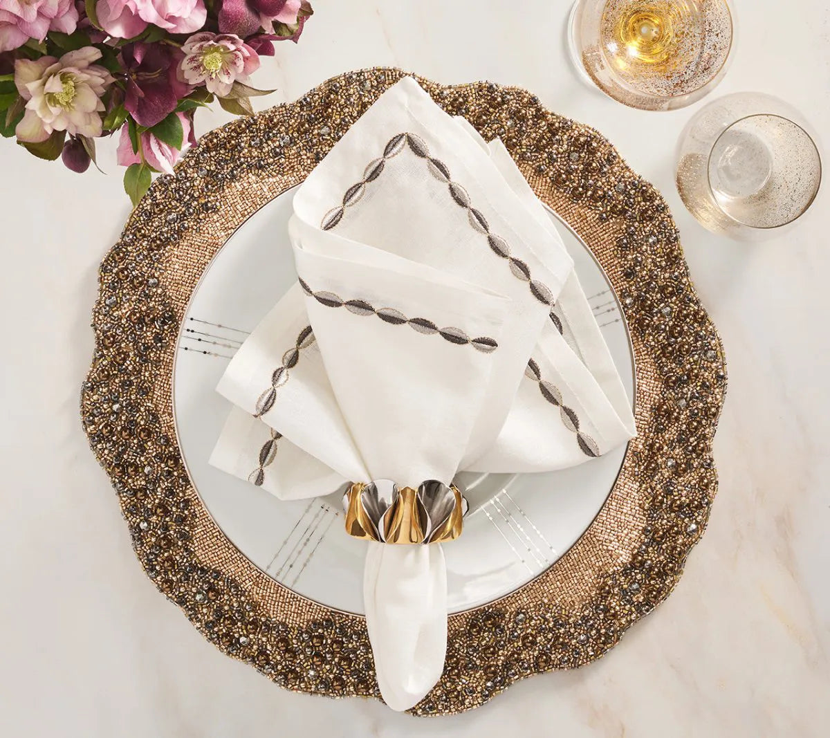 Enigma Napkin Ring in Gold & Silver, Set of 4
