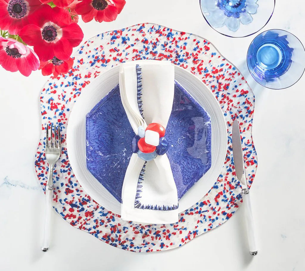 Sea Stone Napkin Ring in Red, White & Blue, Set of 4