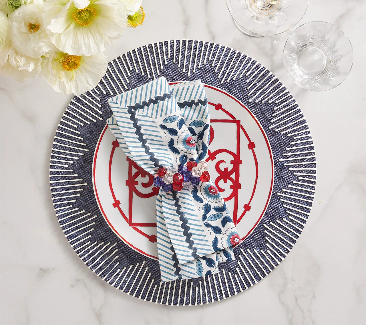 Pop Rocks Napkin Ring in Red, White & Blue,  Set of 4