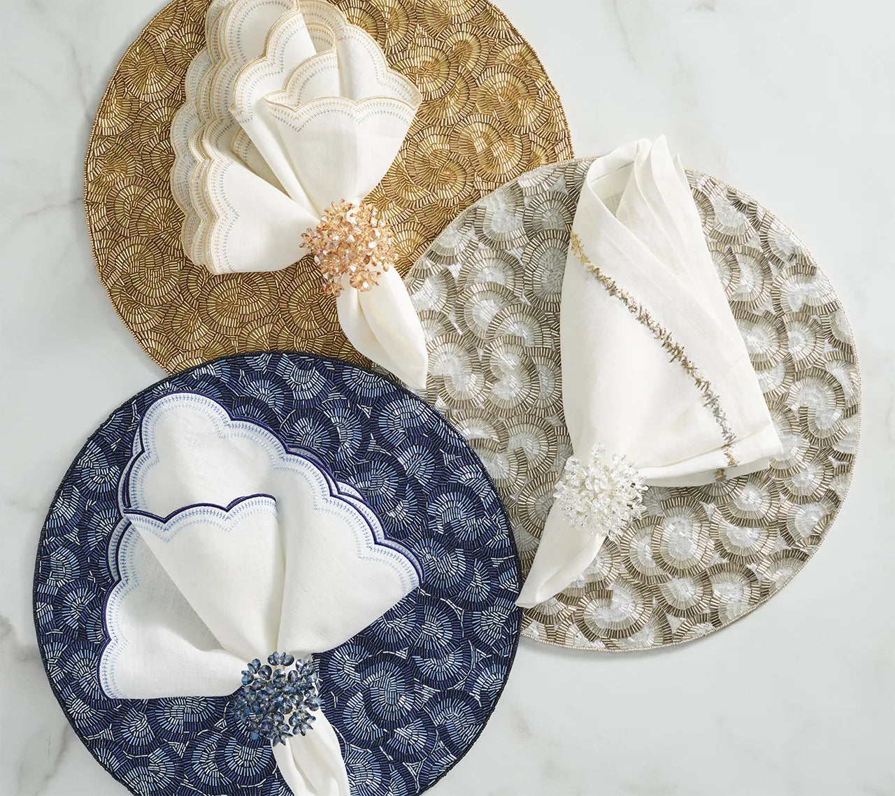 Aurelia Napkin in White, Gold & Silver, Set of 4