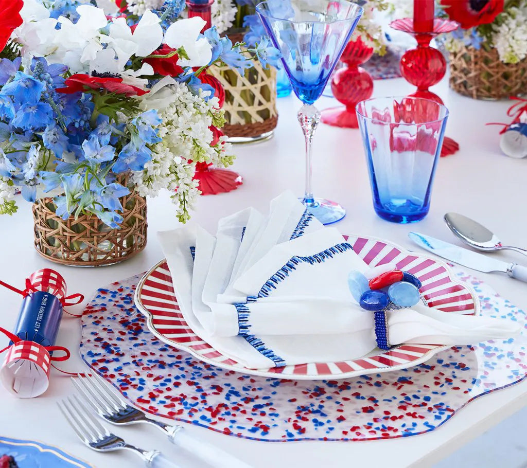 Sea Stone Napkin Ring in Red, White & Blue, Set of 4