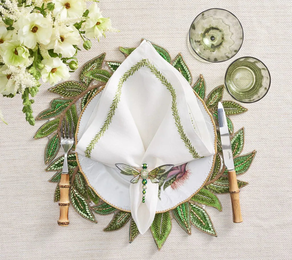 Dragonfly Napkin Ring in Green, Set of 4 in a Gift Box