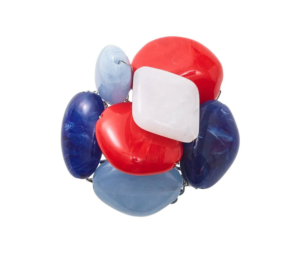 Sea Stone Napkin Ring in Red, White & Blue, Set of 4