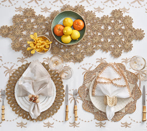 Kim Seybert Luxury Embroidered Palm Tablecloth in White, Natural & Gold
