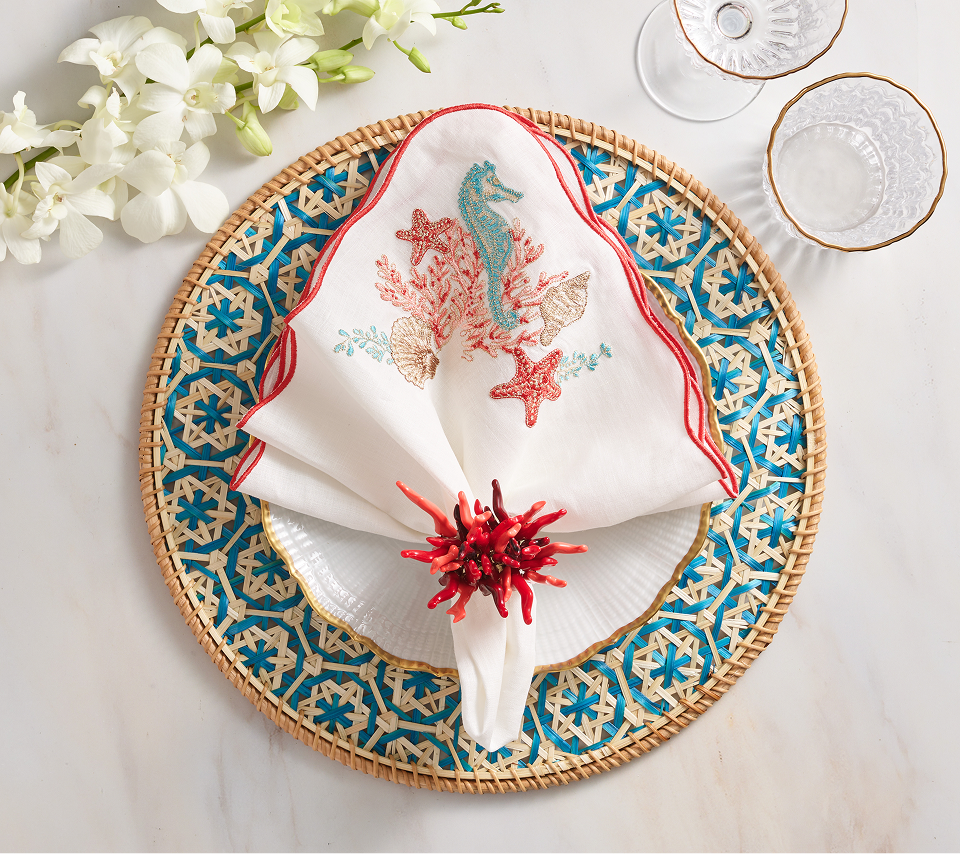 Marina Napkin in White & Multi, Set of 4