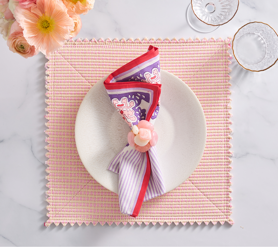 Filigree Napkin in White, Lilac & Coral, Set of 4