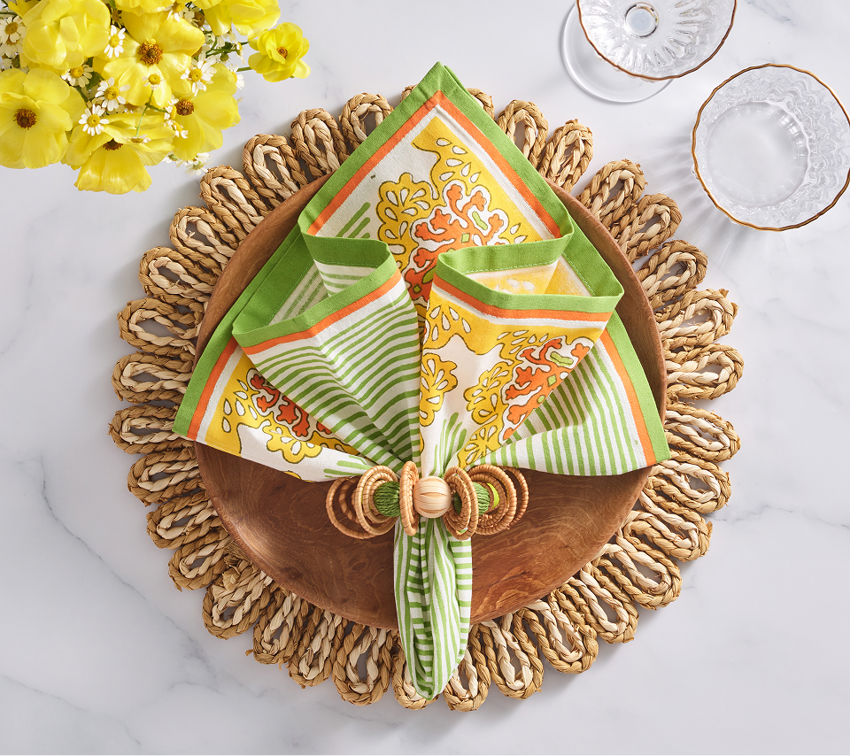 Filigree Napkin in White, Yellow & Green, Set of 4