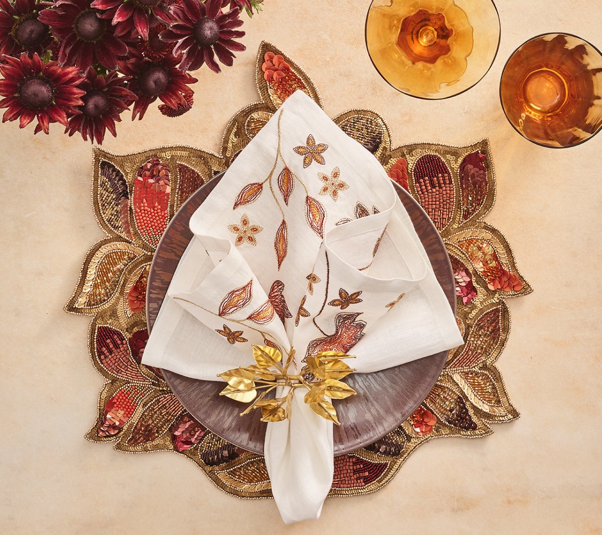 Kim Seybert, Inc.Maple Hues Napkin in White & Multi, Set of 4Napkins