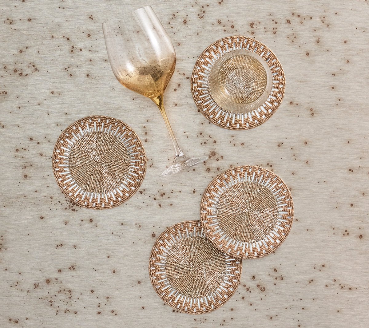 Kim Seybert, Inc.Palisade Coaster in Gold & Silver, Set of 4 in a Gift BagDrink Coasters