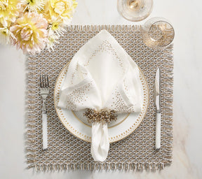 Pin Dot Napkin in White & Gold & Silver, Set of 4