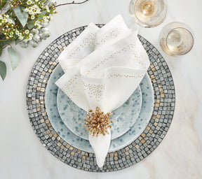 Pin Dot Napkin in White & Gold & Silver, Set of 4