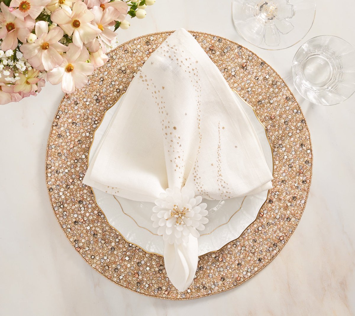 KIM SEYBERT ビーズマット/キムセイベルト プレースマット 未使用 Stamped Reversible Placemat in Silver & Gold | Kim Seybert