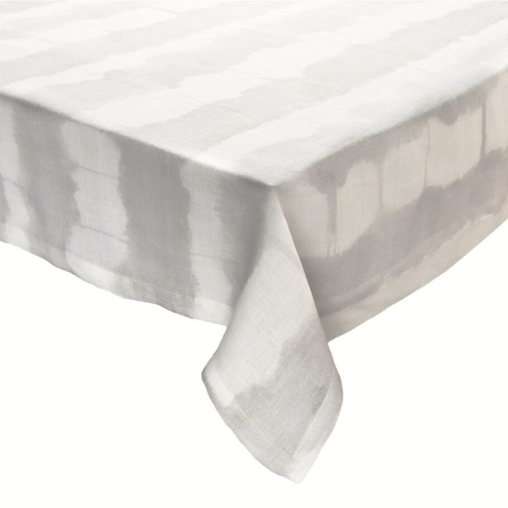 Watercolor Stripe Tablecloth in White & Gray