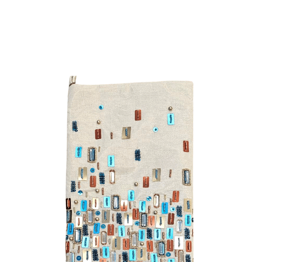 Sample: Reflections Stocking in Gold, Teal, and Copper