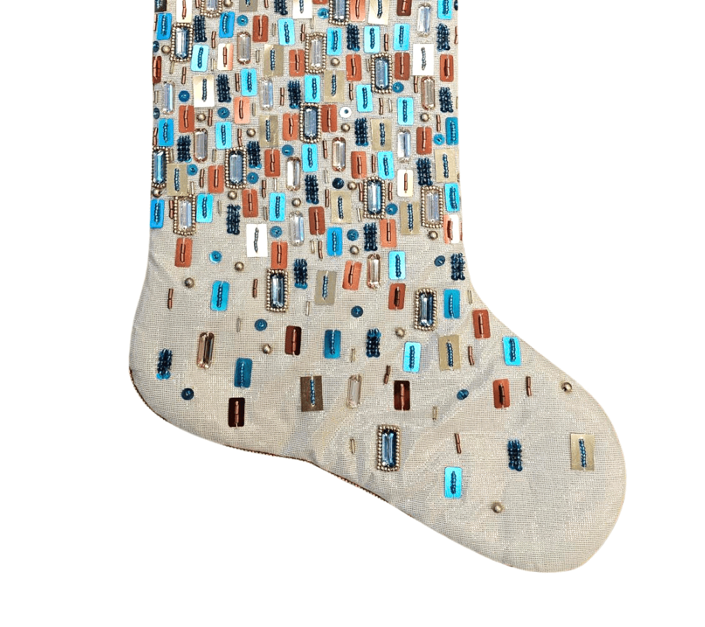 Sample: Reflections Stocking in Gold, Teal, and Copper