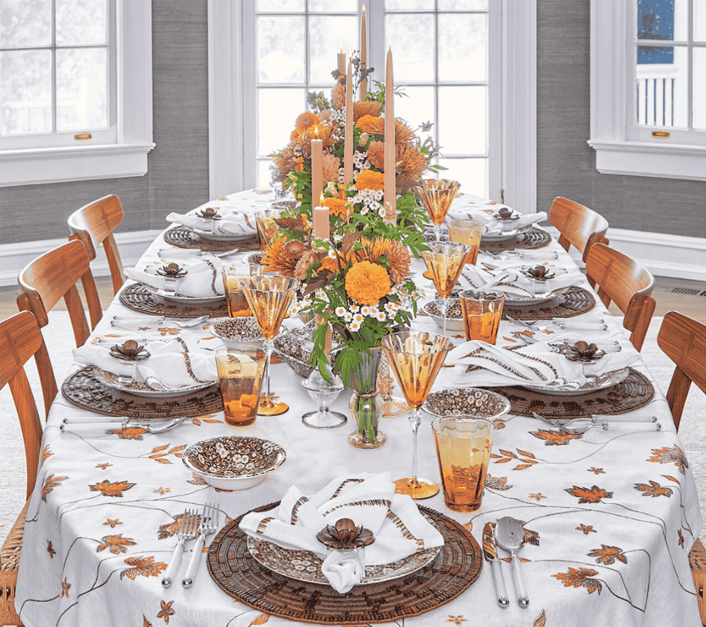 Maple Hues Tablecloth in White & Multi 54x126"