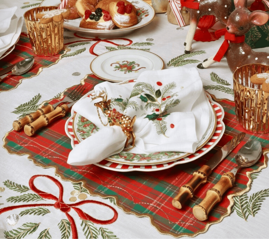Merry and Bright Tablecloth in White, Red & Green