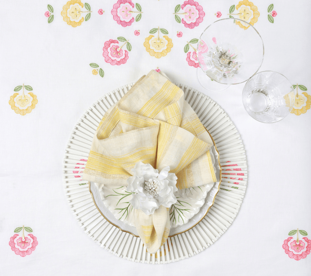 Carnation Tablecloth in White, Pink & Orange