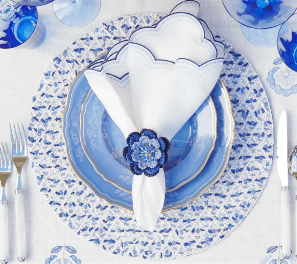 Rush Placemat in White & Blue, Set of 2