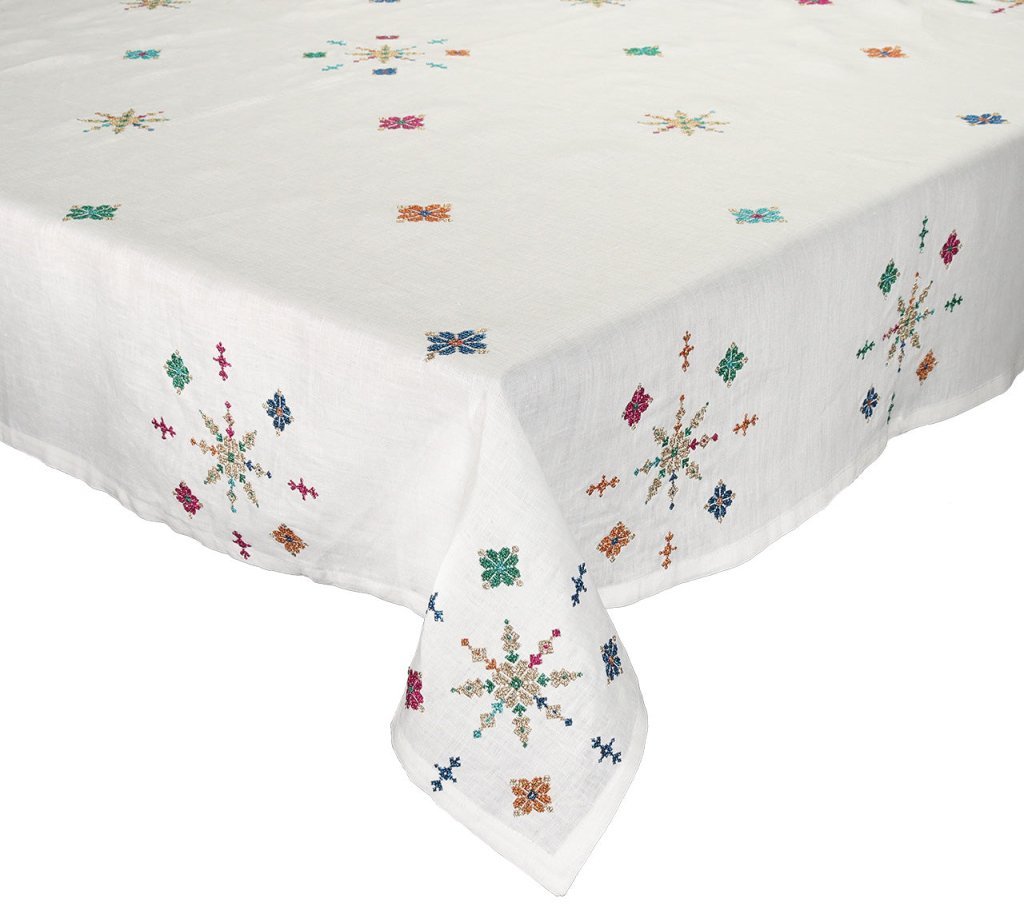 Kim SeybertSample: Fez Tablecloth in White, Gold & Multi, 54" x 110"Sample Sale