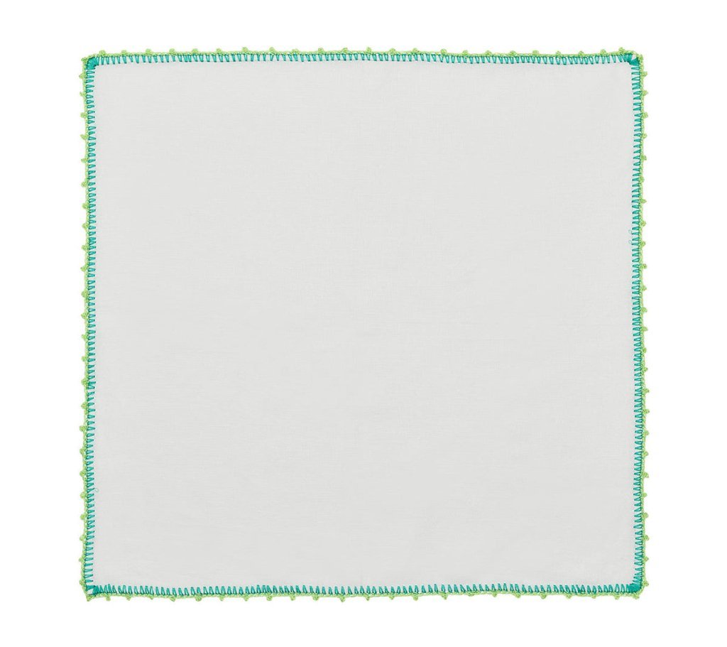 Kim SeybertSample: Knotted Edge Napkin in White, Marine & Lime, Set of 4Sample Sale