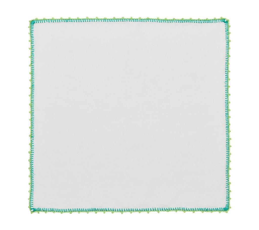 Sample: Knotted Edge Napkin in White, Marine & Lime