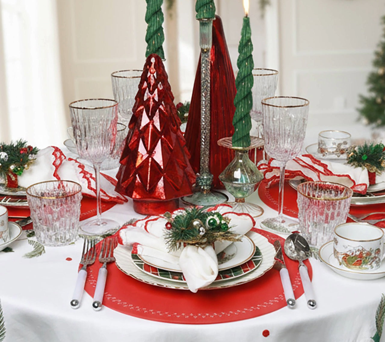 Jingle Bells Napkin Ring in Green, Red & Gold, Set of 4