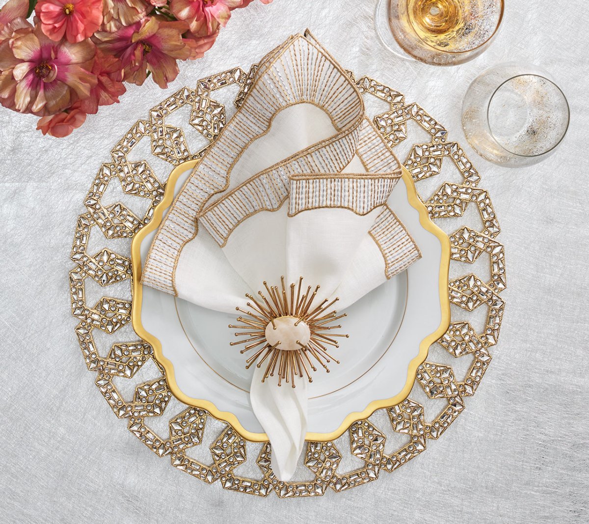 Kim Seybert, Inc.Tiara Charger in Gold & Crystal, Set of 2Placemats