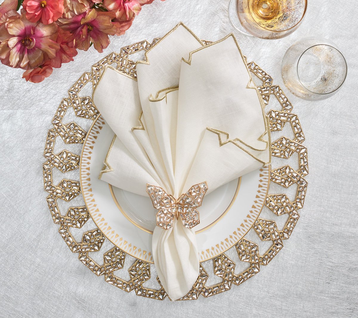 Kim Seybert, Inc.Tiara Charger in Gold & Crystal, Set of 2Placemats