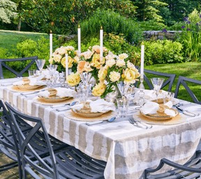 Kim Seybert, Inc.Watercolor Stripe Tablecloth in White & NaturalTablecloths