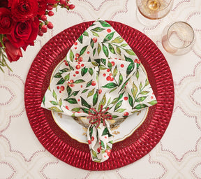 Kim Seybert, Inc.Winter Foliage Napkin in White, Red & Green, Set of 4Napkins