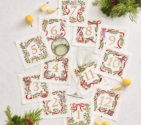 Kim Seybert, Inc.Xmas Carol Cocktail Napkin in White, Red & Green, Set of 12 in a Gift BoxCocktail Napkins