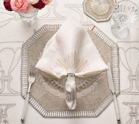 Kim Seybert Luxury Massena Napkin in White, Gold & Silver in a Gift Box
