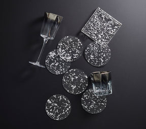 Kim Seybert Luxury Stardust Drink Coasters in Clear & Silver, Set of 6 in a Caddy