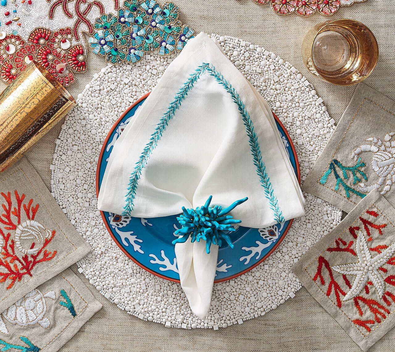 Kim Seybert Luxury Amalfi Napkin Ring in Turquoise in a Gift Box