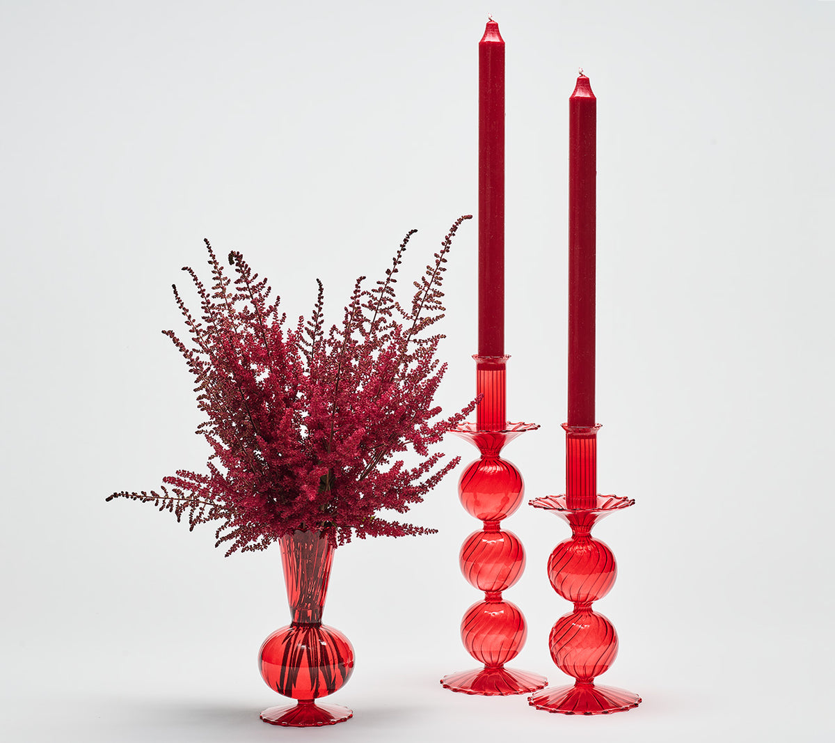Kim Seybert Luxury Bella Short Candle Holder in Red in a Box