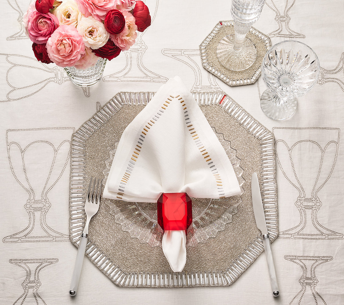 Harcourt Tablecloth in White & Silver