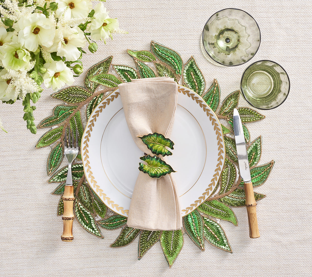 Trellis Placemat in Green & Gold, Set of 2
