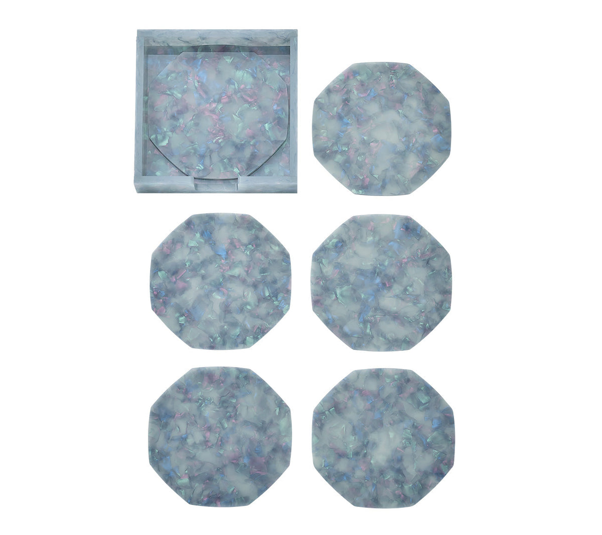 Gem Drink Coasters in Blue, Set of 6 in a Caddy