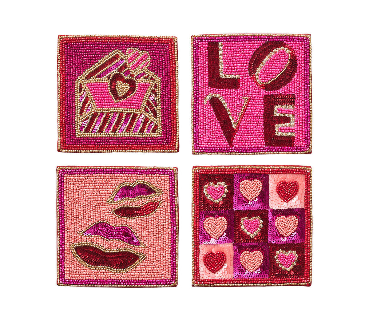 Amore Drink Coasters in Pink & Red, Set of 4 in a Gift Bag