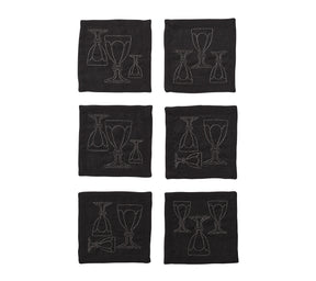 Harcourt Cocktail Napkin in Black & Gunmetal, Set of 6 in a Gift Box