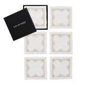 Kim Seybert Luxury Pin Dot Cocktail Napkins in White, Gold & Silver, Set of 6 in a Gift Box
