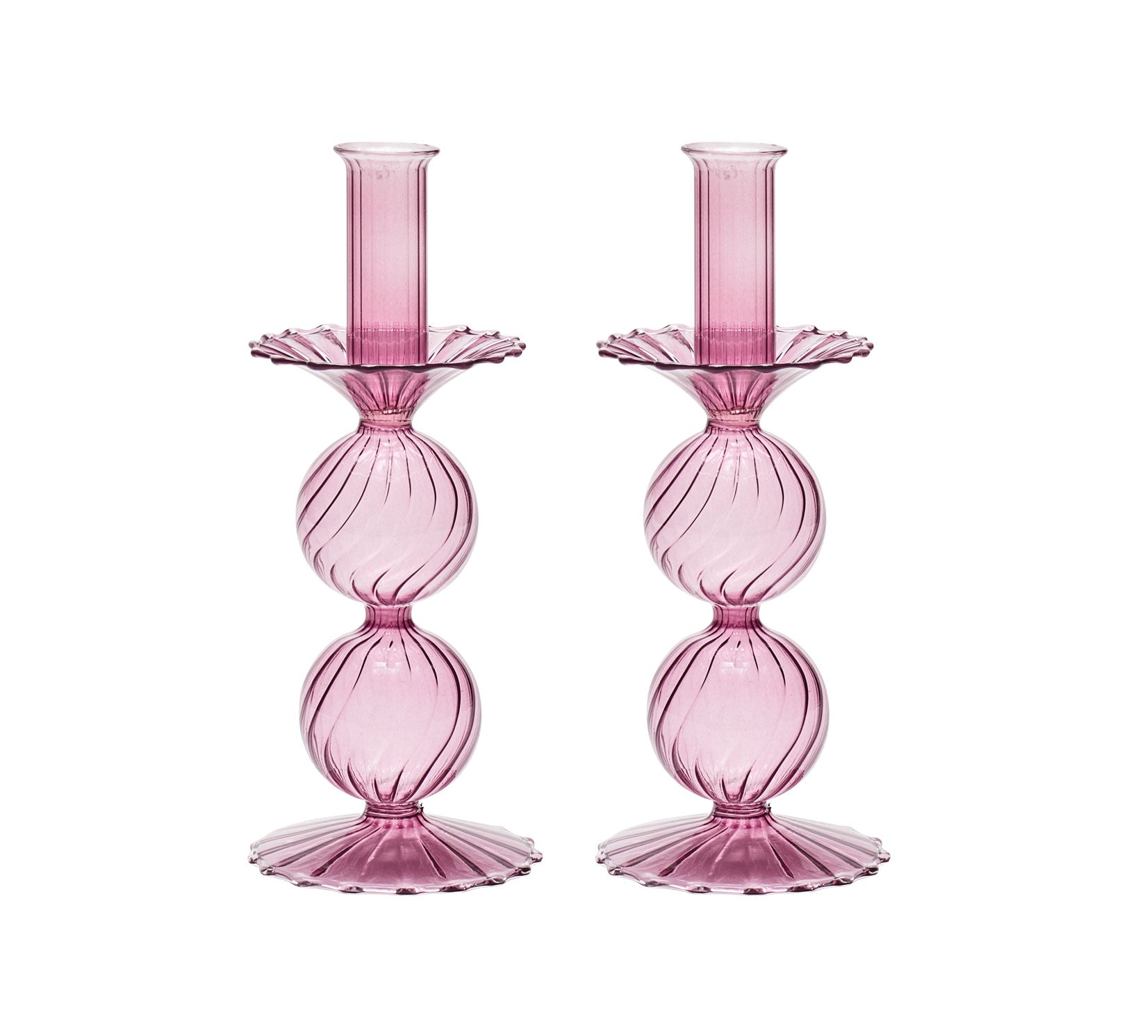 Two Bella Short Candle Holders in lavender 